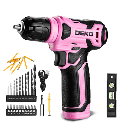 DEKO 8V Cordless Power Drill Set with 42-Piece Accessory Kit