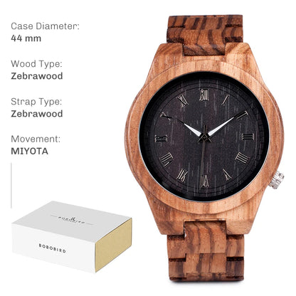 BOBO BIRD Natural Handcrafted Wooden Lightweight Quartz Wristwatch