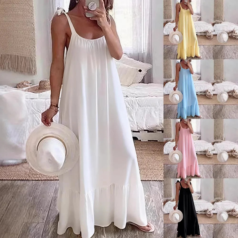 Solid Color Casual Loose Versatile Style Dress