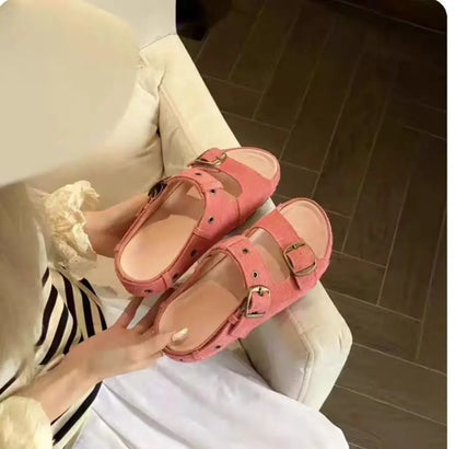 Women’s Suede Leather Buckle Strap Clogs & Slide Sandals