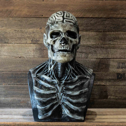 Scary Full Head Skeleton Latex Mask with Exposed Brain for Halloween