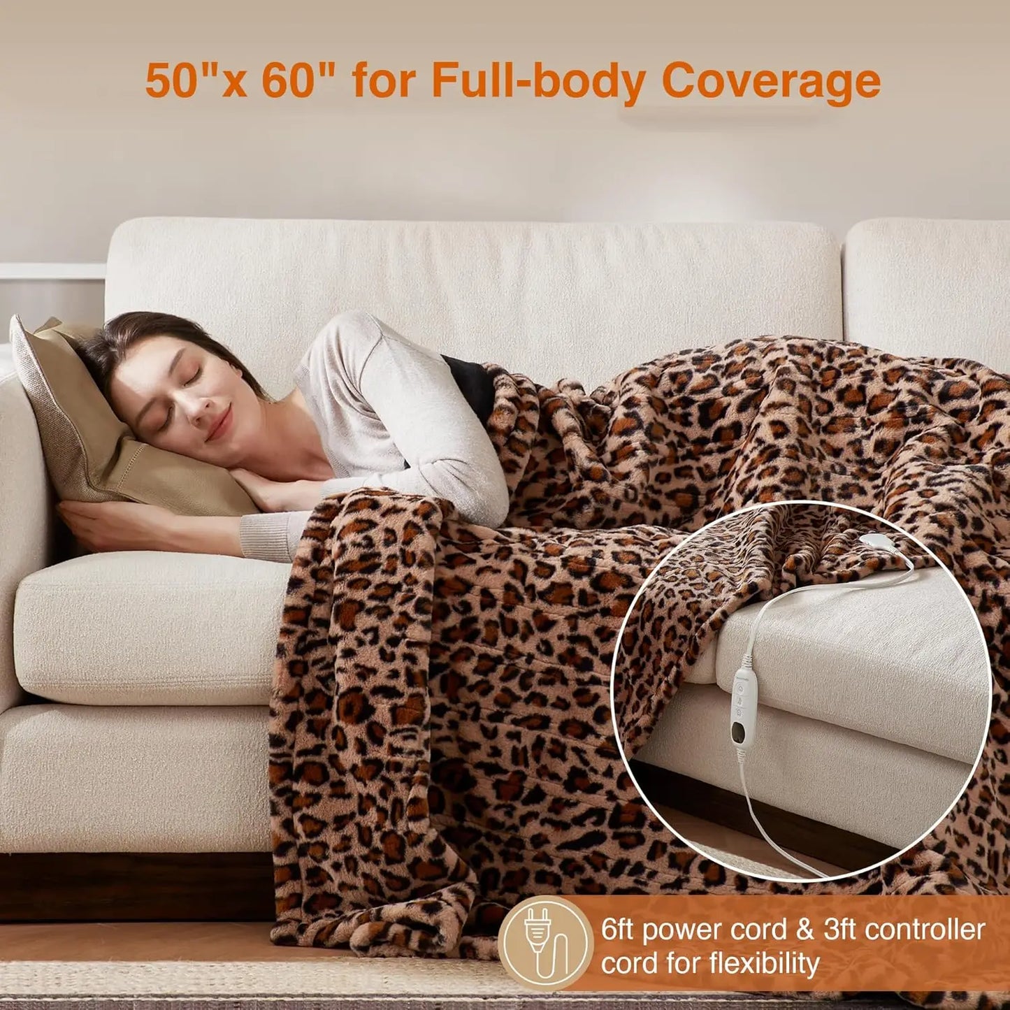 Electric Heated Throw Blanket with Auto Shut Off, 3 Heat Settings