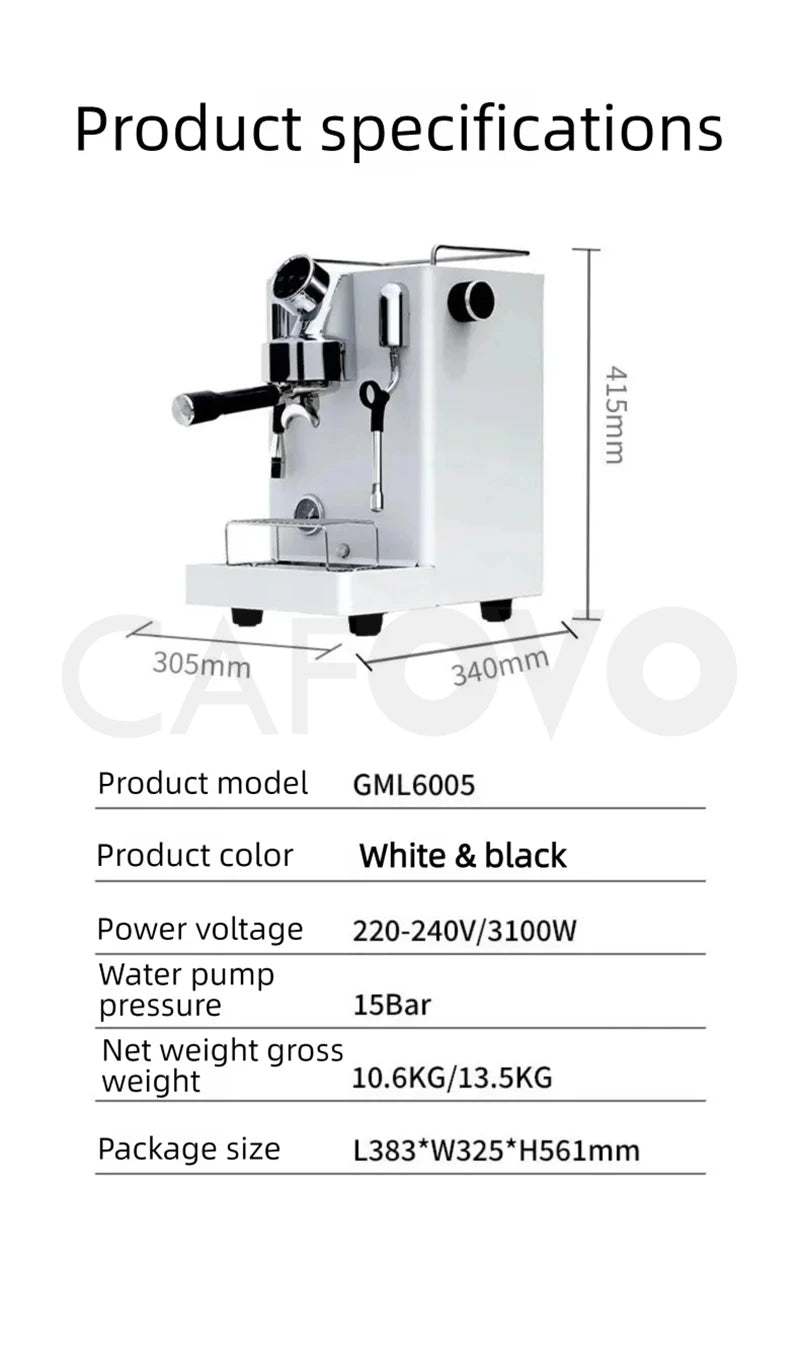 CAFOVO CM6005 Commercial Espresso Machine 3100W Dual Pump Triple Boiler PID Temperature Control 3-Hole Steam Wand