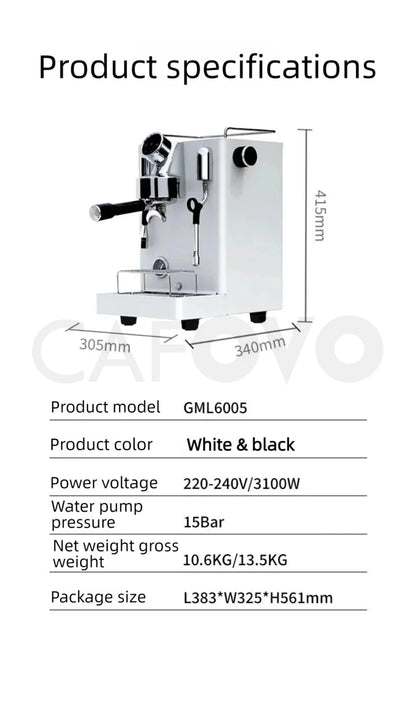 CAFOVO CM6005 Commercial Espresso Machine 3100W Dual Pump Triple Boiler PID Temperature Control 3-Hole Steam Wand