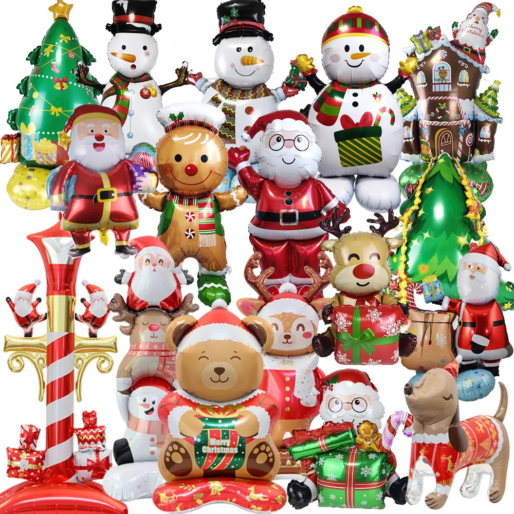 Large Standing 4D Foil Christmas Balloon - Inflatable Holiday Decor with Base