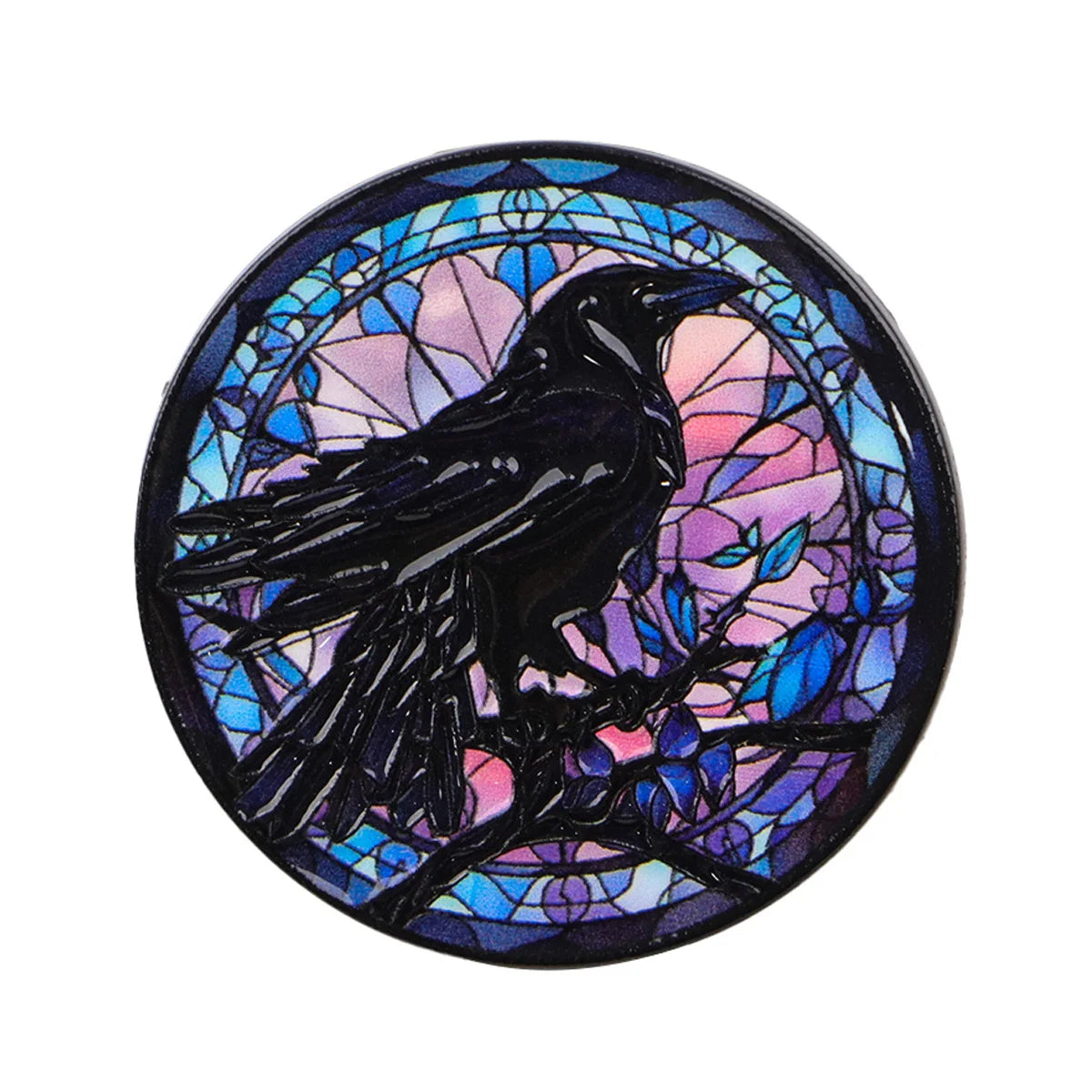 Crow Enameled Round Broch Lapel Pins