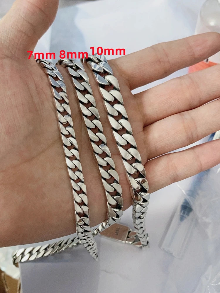 8mm Solid S925 Sterling Silver Chain Bracelet