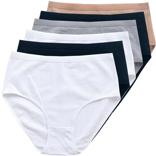 Chen Asta Women's Cotton High-Waist Briefs (6-Pack) - Breathable Plus Size Panties