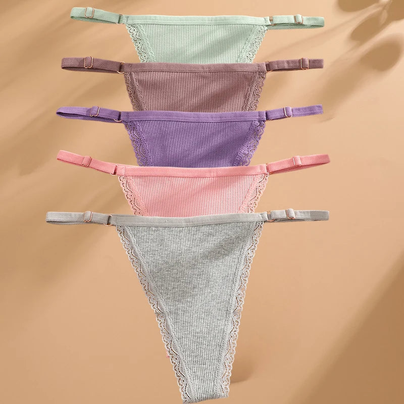 FINETOO 5-Pack Women's Cotton G-String Thongs - Low-Rise Breathable Panties