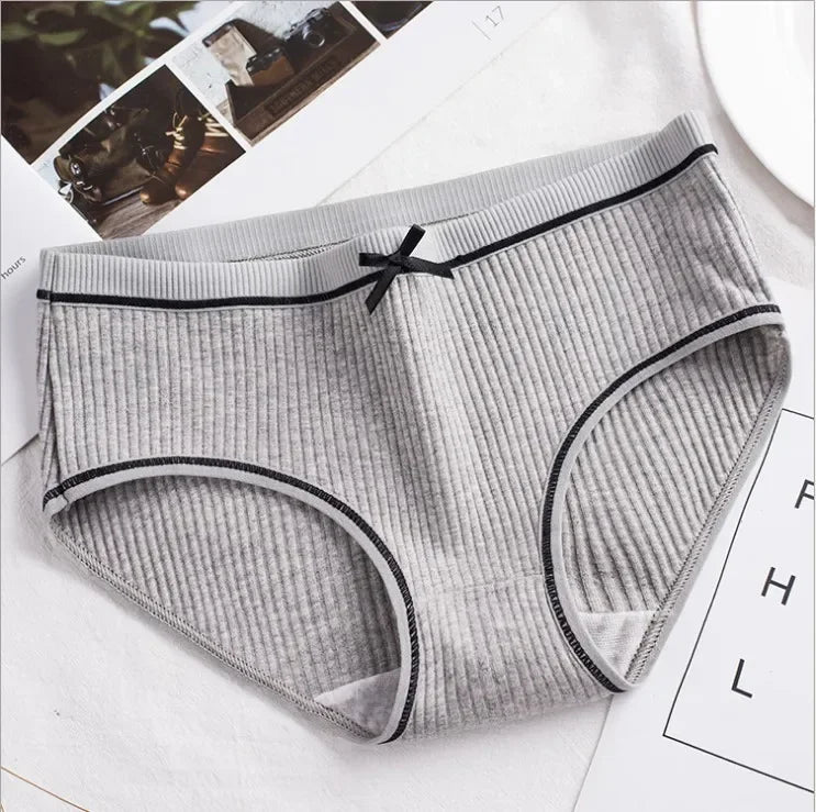 Women’s Ribbed Cotton Mid-Waist Bow Briefs