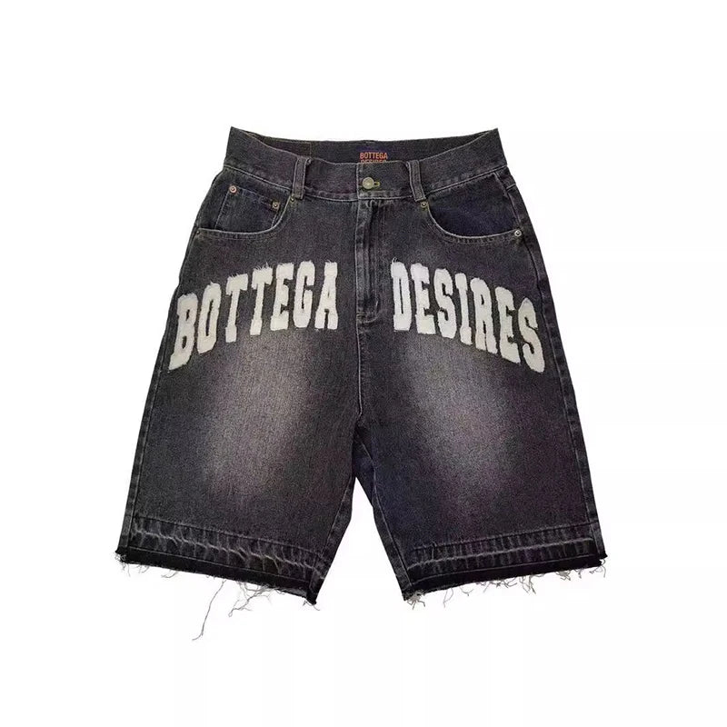 Retro Y2K Letter Embroidered Oversized Denim Jorts
