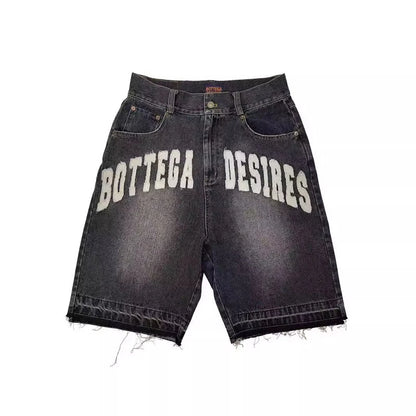 Retro Y2K Letter Embroidered Oversized Denim Jorts