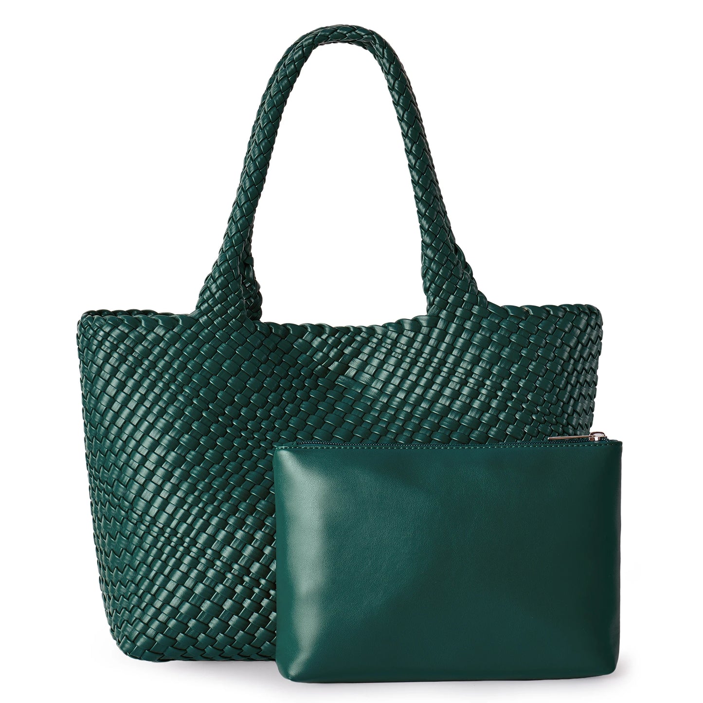 Large Woven Leather Tote Bag & Clutch Set