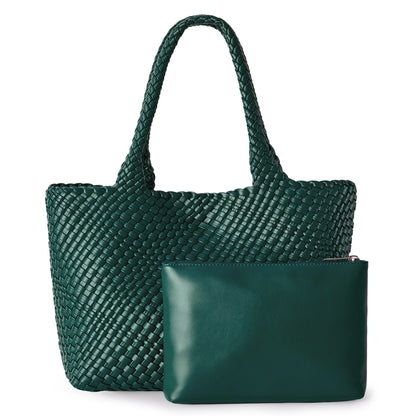 Large Woven Leather Tote Bag & Clutch Set