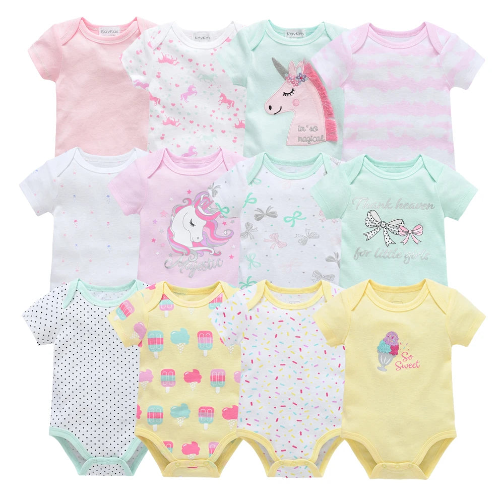 3 Pcs Cute Unicorn Print Short-Sleeve Jumpsuit