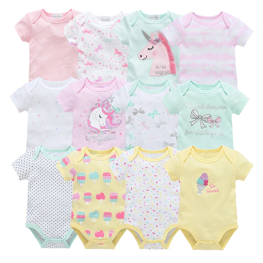 3 Pcs Cute Unicorn Print Short-Sleeve Jumpsuit