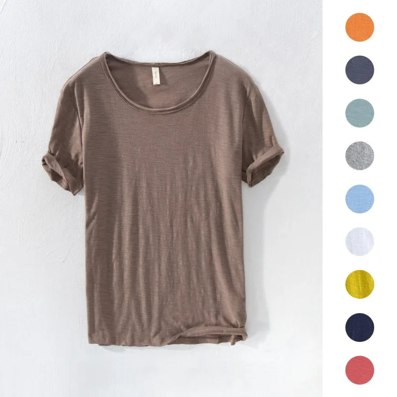 Retro Raw Edge Men's Cotton Slim-Fit T-Shirt