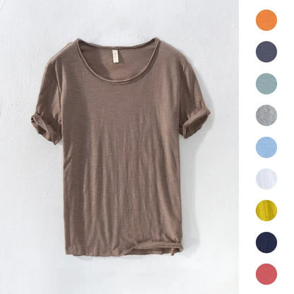 Retro Raw Edge Men's Cotton Slim-Fit T-Shirt