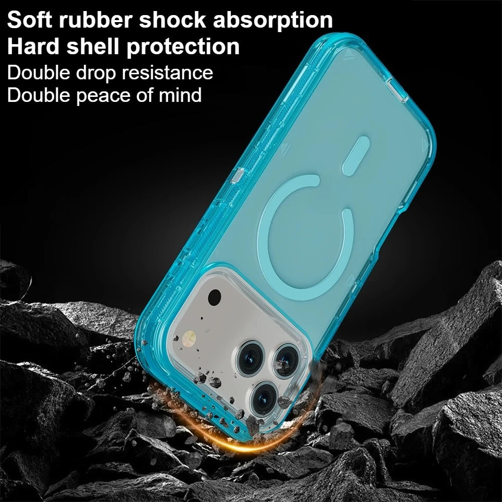 Rugged Shock Proof Magnetic Wireless Charging Clear Case for iPhone