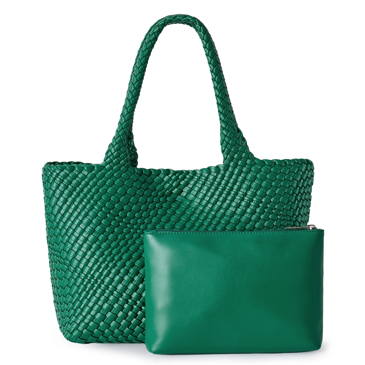 Large Woven Leather Tote Bag & Clutch Set