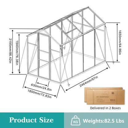 SUSUA 6x10FT Windproof Aluminum Polycarbonate Greenhouse