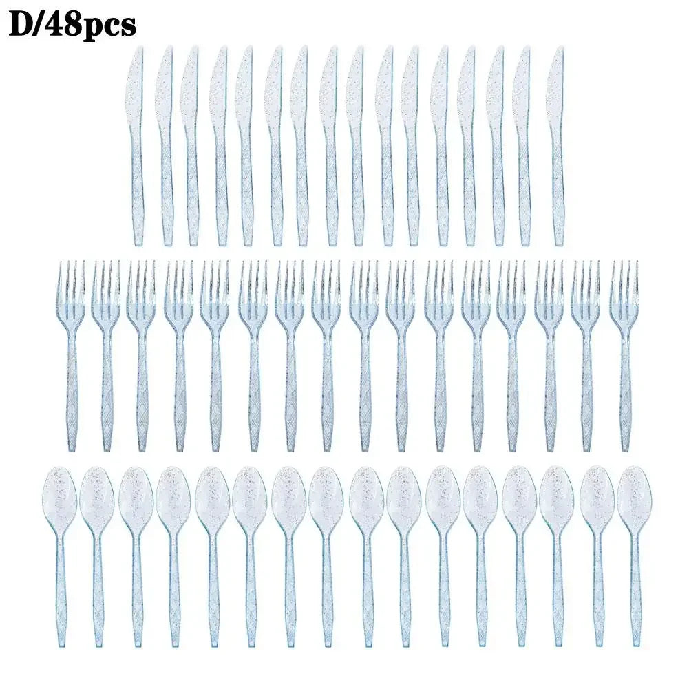 48-Piece Pastel Plastic Cutlery Set - Reusable Spoons, Forks & Knives