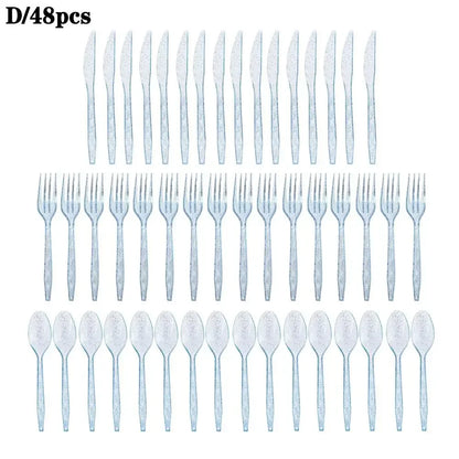 48-Piece Pastel Plastic Cutlery Set - Reusable Spoons, Forks & Knives