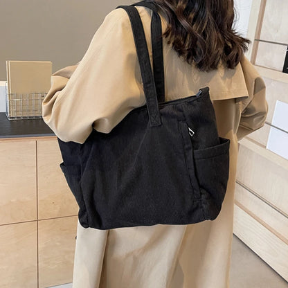 Women Corduroy Multi-Pocket Shoulder Tote & Crossbody Sling Bag