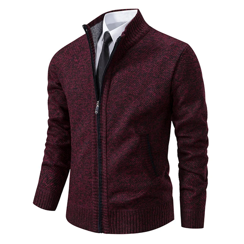 Men's Fleece Stand Collar Zip-Up Sweater Jacket