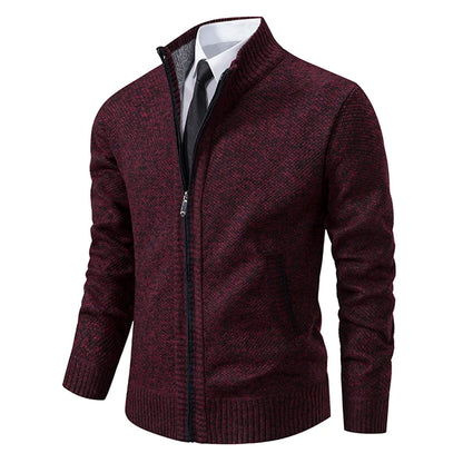 Men's Fleece Stand Collar Zip-Up Sweater Jacket