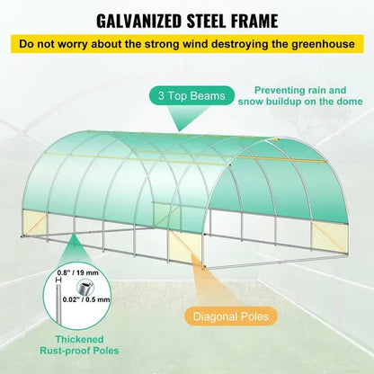 20 x 10 x 7 ft Walk-in Tunnel Greenhouse with Galvanized Steel Hoops