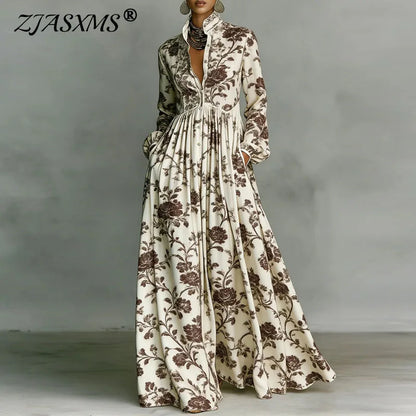 Women's Retro Print High-Waist Boho Shirt Dress