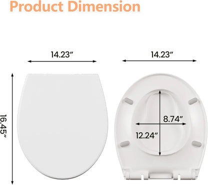 Slow Close Universal Toilet Seat with Anti-Bacterial Quiet Lid and Top Fixing