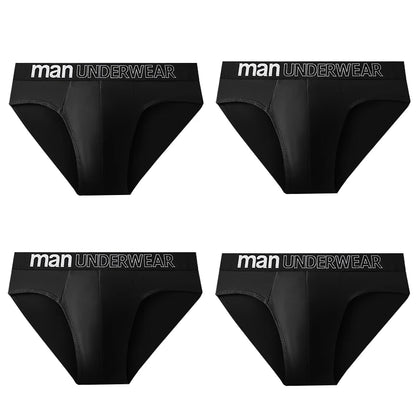 4-Pack Men's Breathable Elastic Briefs - Letter Print Waistband Underwear