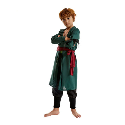 Anime Roronoa Zoro Cosplay Costume Set - Boys' & Men's Green Outfit with Robe, Pants, Sash & Accessories