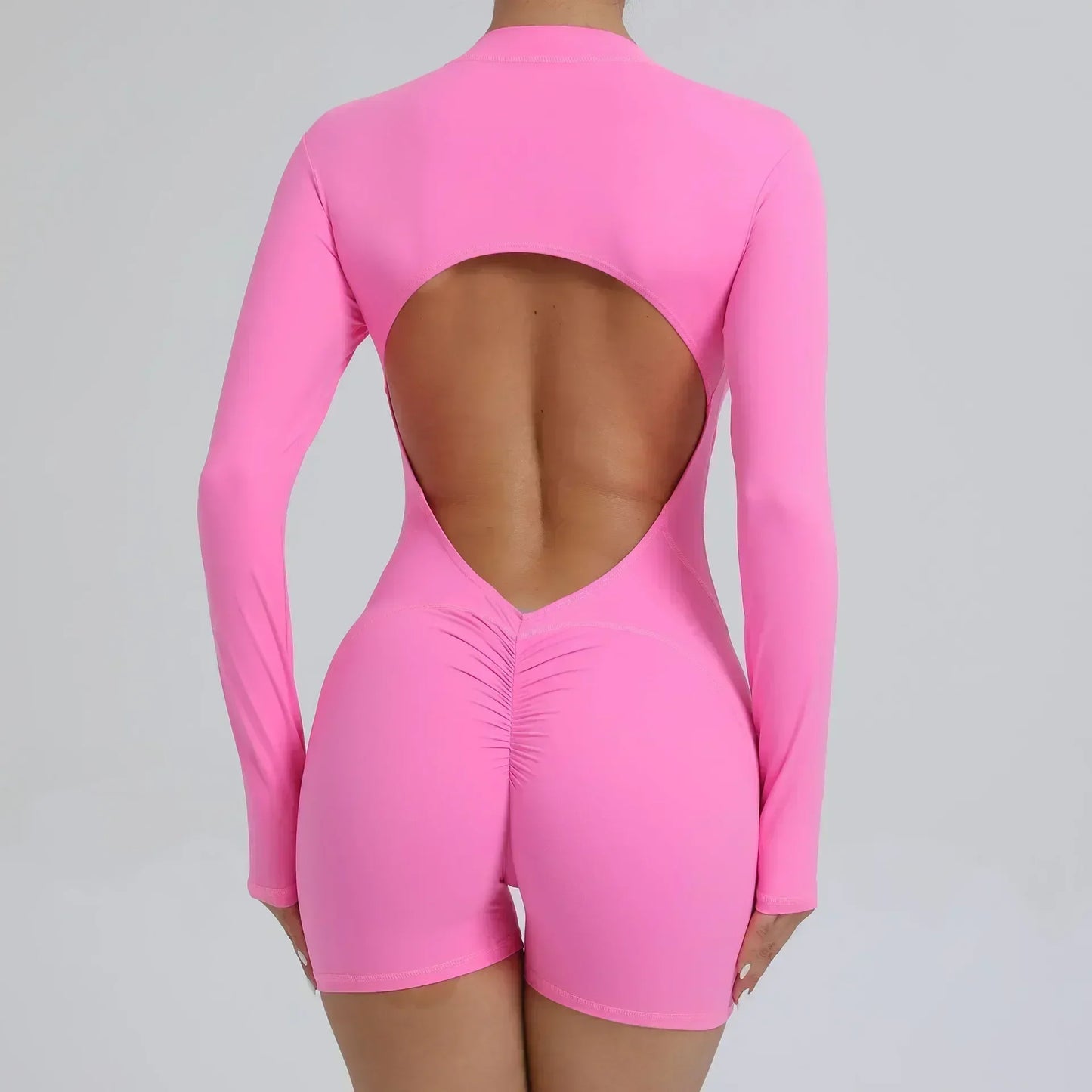Seamless Zippered Long-Sleeved One-Piece Jumpsuit