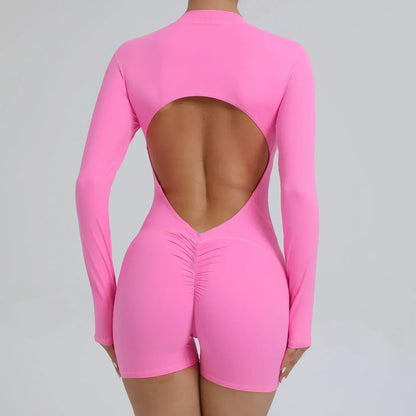 Seamless Zippered Long-Sleeved One-Piece Jumpsuit