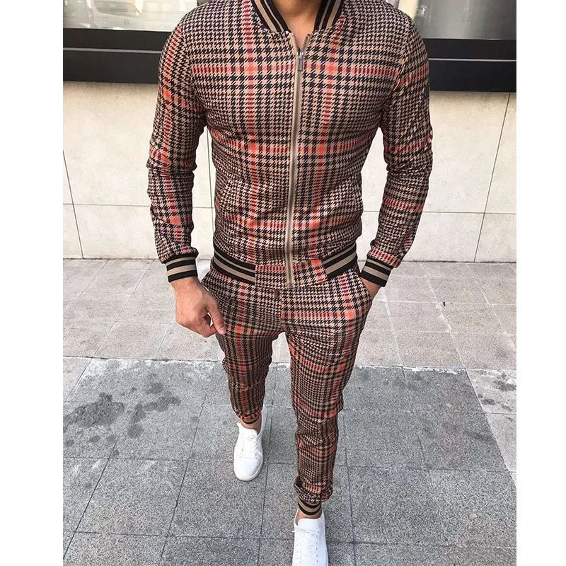 2-pce Checkered Sports Shirt & Jogging Clothes