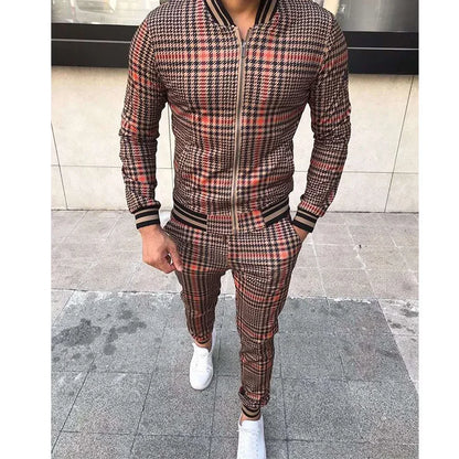 2-pce Checkered Sports Shirt & Jogging Clothes