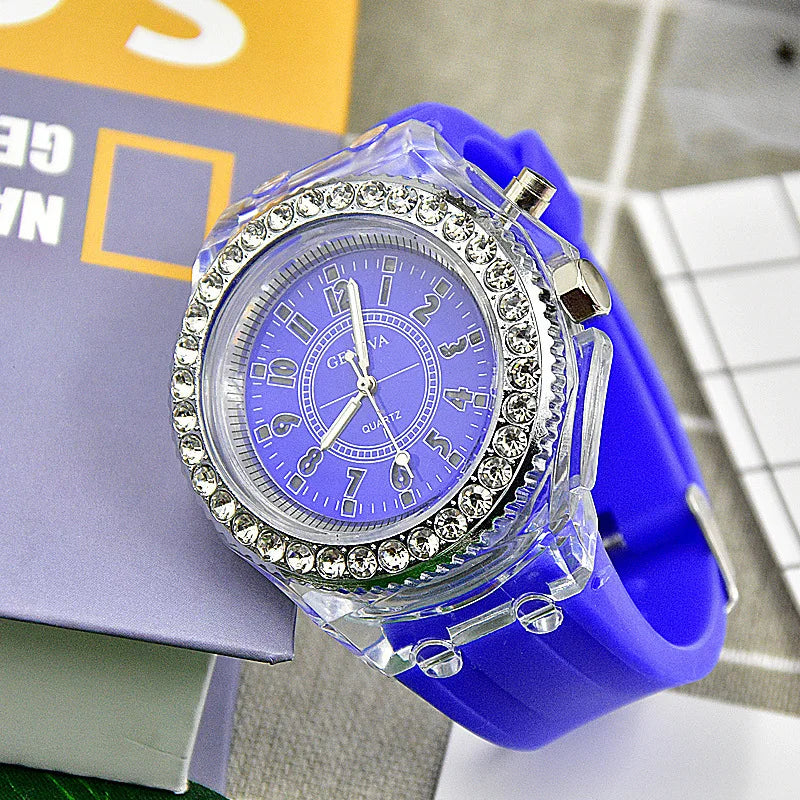 UTHAI Glow Back Rhinestone LED Trendy Wristwatches