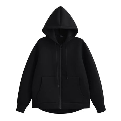 Women's Casual Loose Hooded Zip-Up Jacket with Big Pockets