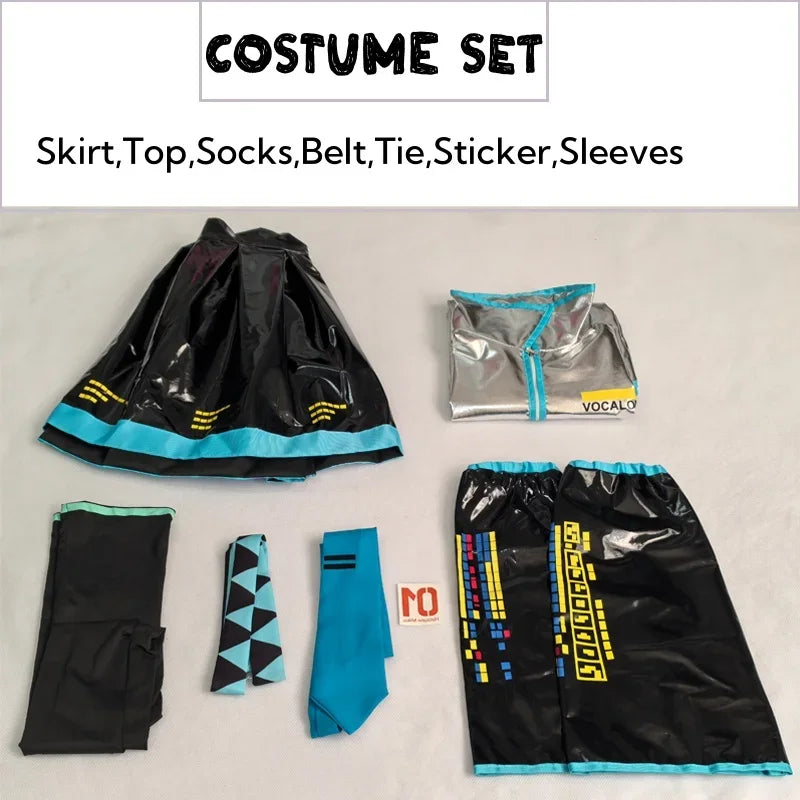 Hatsune Miku Cosplay Costume Set, Silver Leather JK Sailor Dress Uniform Outfit