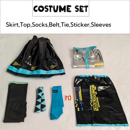 Hatsune Miku Cosplay Costume Set, Silver Leather JK Sailor Dress Uniform Outfit