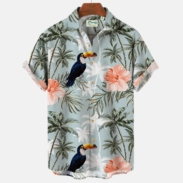 Vibrant Parrot Tropical Floral Print Shirt