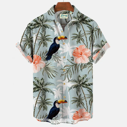 Vibrant Parrot Tropical Floral Print Shirt