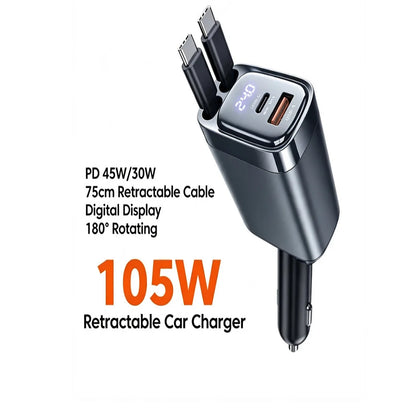 4-in-1 Retractable 105W Fast Charging Car Charger