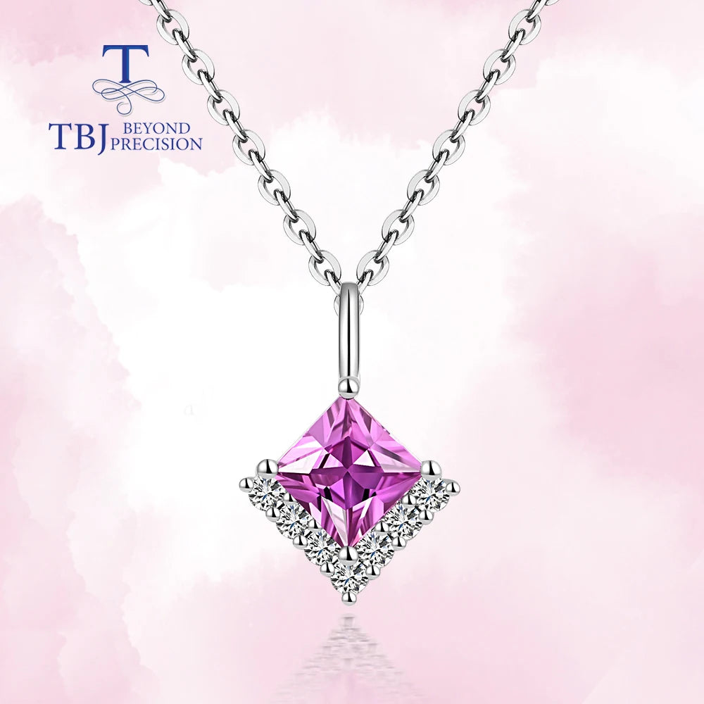 18K White Gold Natural Pink Sapphire & Diamond Pendant Necklace
