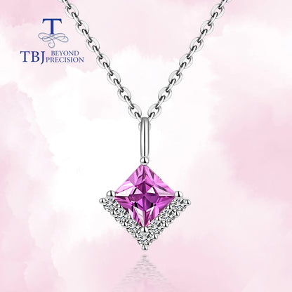 18K White Gold Natural Pink Sapphire & Diamond Pendant Necklace