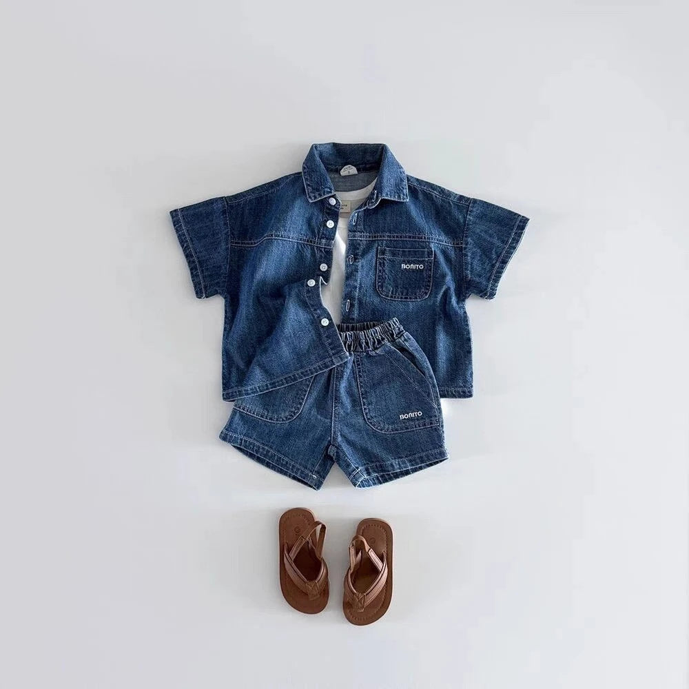 Toddler & Baby Unisex Denim Short Sleeve Shirt & Shorts Set
