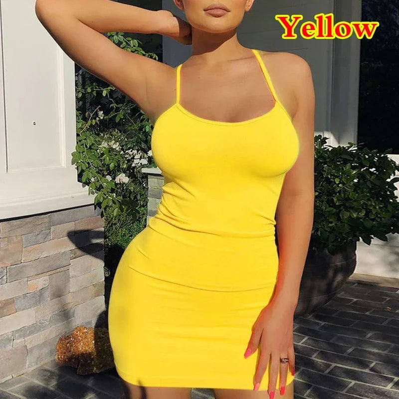 Women's Sleeveless Spaghetti Strap Bodycon Mini Dress